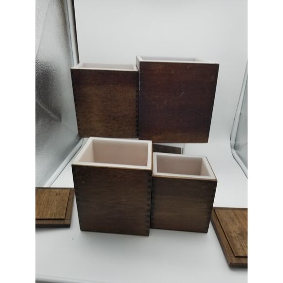 Imperial Hand Carved HardWood Canisters Yellow Flowers Japan Vintage Set nesting - Picture 16 of 16